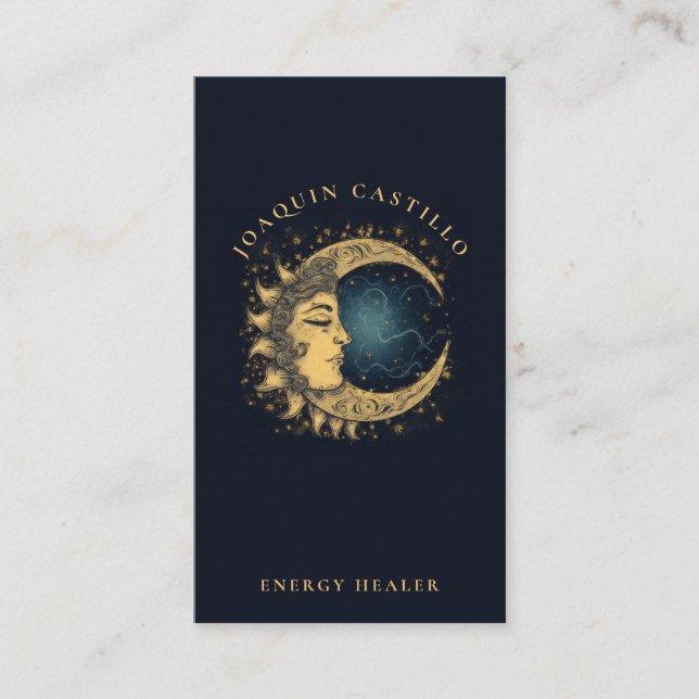 Gold Black Elegant Celestial Business Card Visitenkarte (Vorderseite)