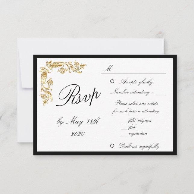 Gold Black Elegant Glamour Wedding RSVP Karte (Vorderseite)