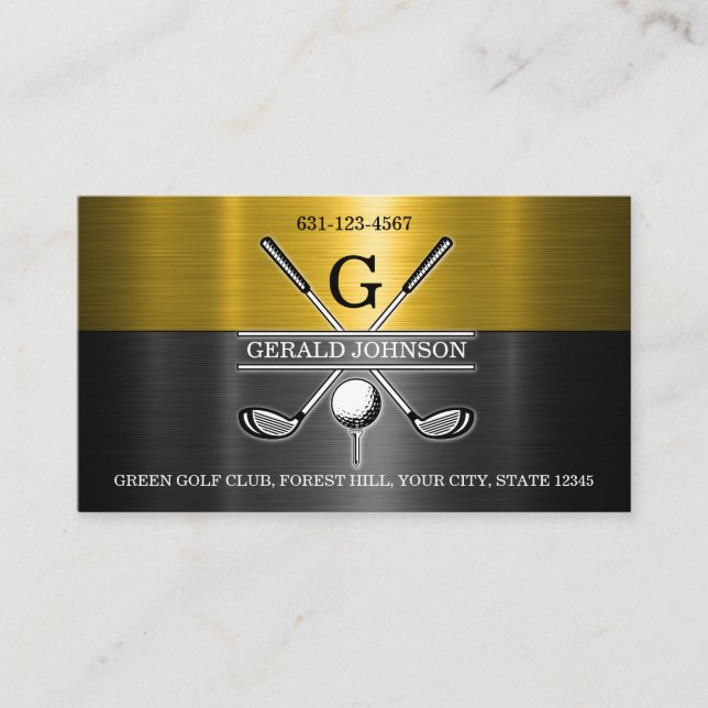 Gold-Black Elegant Golf Monogram Business Card Visitenkarte (Vorderseite)