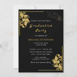 Gold Black Elegant Grad Party Einladung Card