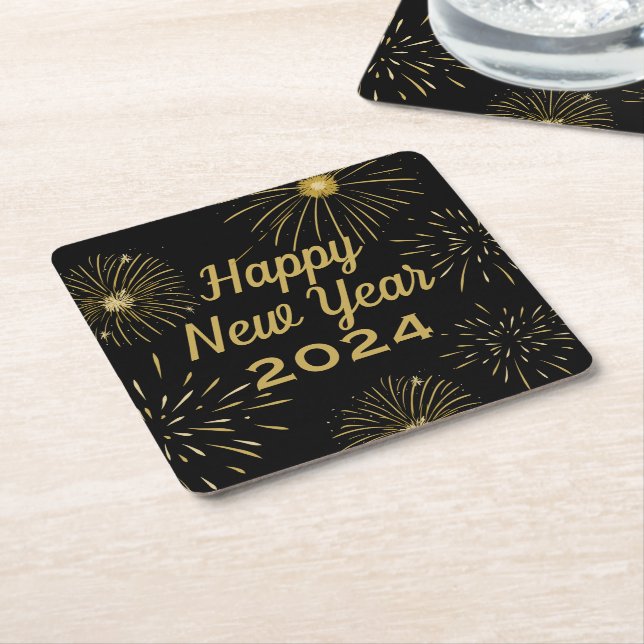 Gold Black Elegant Happy New Year 2025 Party Rechteckiger Pappuntersetzer (angewinkelt)