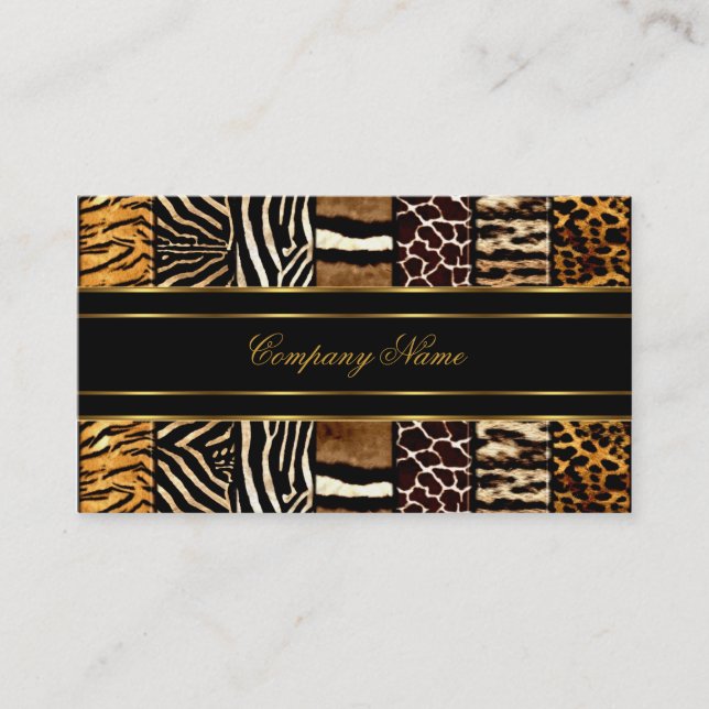 Gold Black Elegant Mixed Zebra Leopard Tiger Visitenkarte (Vorderseite)