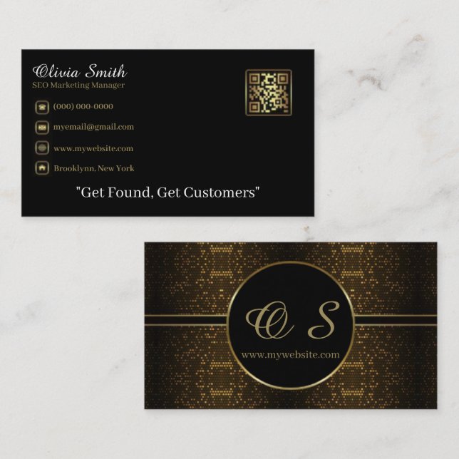 Gold Black Elegant QR Code Business Card 18 Visitenkarte (Vorne/Hinten)