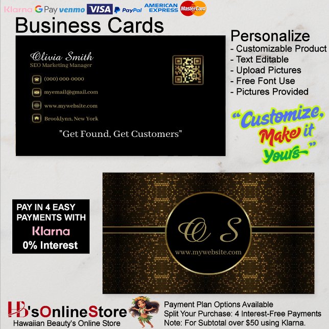 Gold Black Elegant QR Code Business Card 18 Visitenkarte (Gold Black Elegant QR Code Business Card 18.)