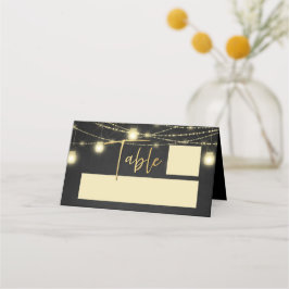 Gold Black Elegant Script String Lights Platzkarte