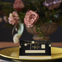 Gold Black Elegant Script String Lights Platzkarte