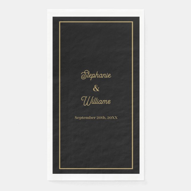 Gold Black Elegante Name Einfache Minimale Hochzei Serviette (Vorderseite)