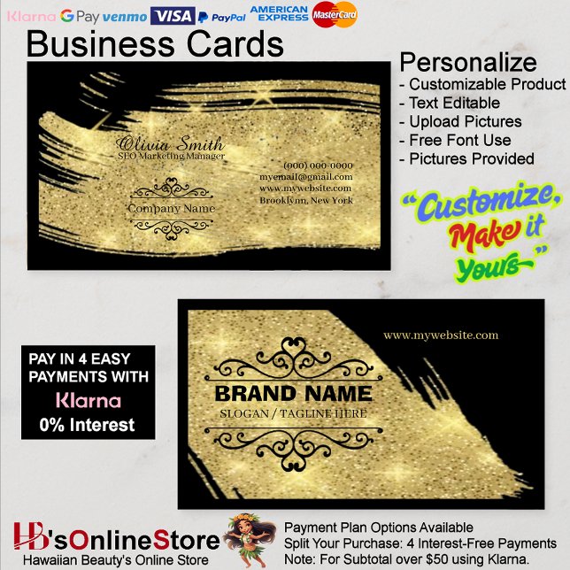 Gold & Black elegante Visitenkarten mit Vorlage Visitenkarte (Gold & Black Elegant Business Cards with Template 16.
)