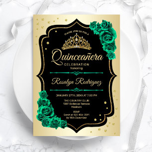 Gold Black Emerald Green Elegante Quinceanera Einladung