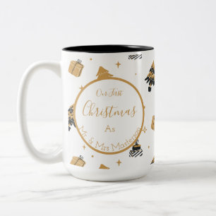 Gold Black Erstes Weihnachtsbaum-Muster Herr und F Zweifarbige Tasse