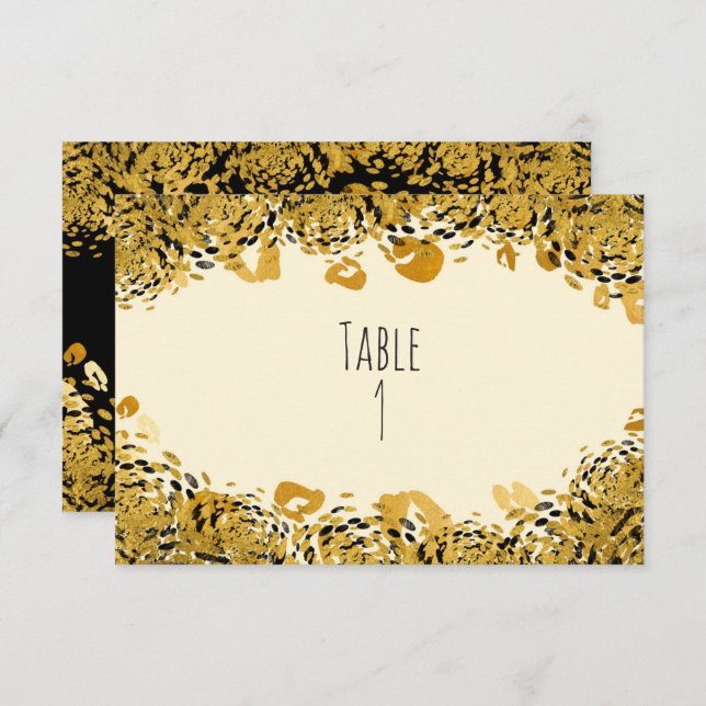 Gold & Black Exotic Dschungel Tischnummer Card (Vorne/Hinten)