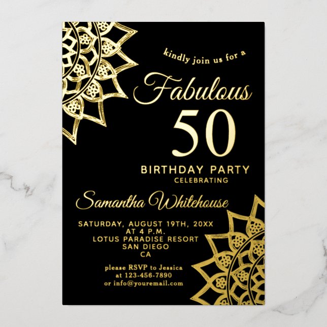 Gold Black Fabulous 50 Birthday Foil Einladung (Vorderseite)
