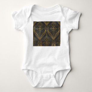Gold Black Filigree Damask Baby Strampler