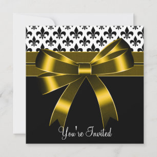 Gold & Black Fleur De Lis Party Einladung