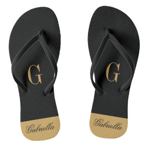 Gold Black Flip Flops