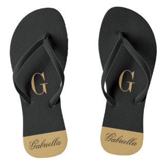 Gold Black Flip Flops