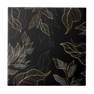 Gold Black Floral Fliese