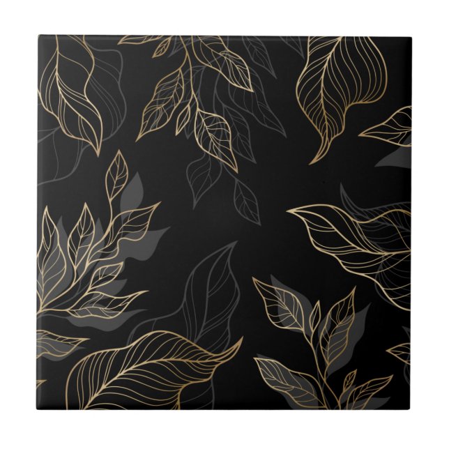 Gold Black Floral Fliese (Vorderseite)