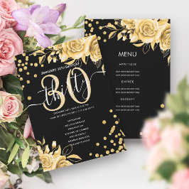 Gold Black Floral Glitzer 30 Geburtstagskarte Einladung
