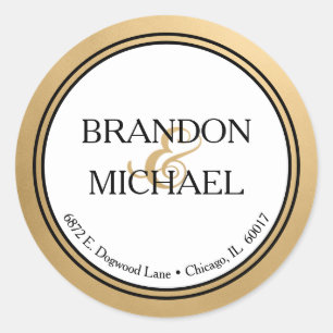 Gold Black Formal Wedding Rücksendeadresse Runder Aufkleber