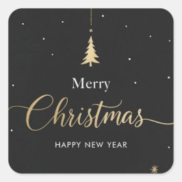 Gold & Black Frohe Weihnachten Kalligrafie Quadratischer Aufkleber