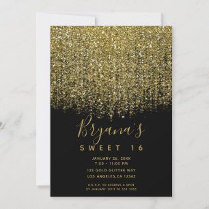 Gold & Black Funkelnd Glitzer Sweet 16 Party Einladung