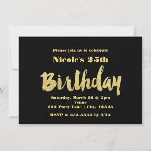 Gold & Black GEBURTSTAG Typografie Party Einladung