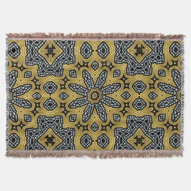 Gold Black Geogemes Arabesque Woven Throw Blanket Decke (Vorderseite)