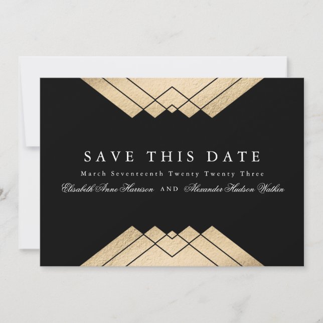 Gold Black Geometric Gatsby QR Code Save the Date Einladung (Vorderseite)