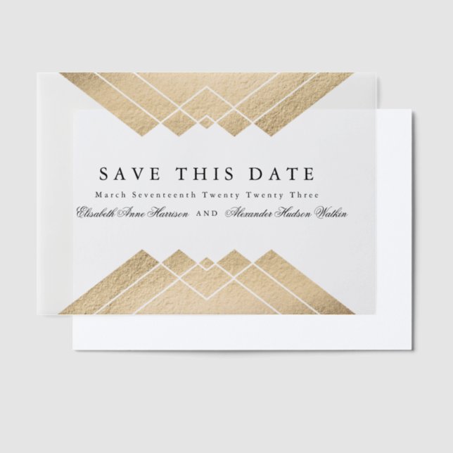 Gold Black Geometric Gatsby Save the Date (Versetzt)