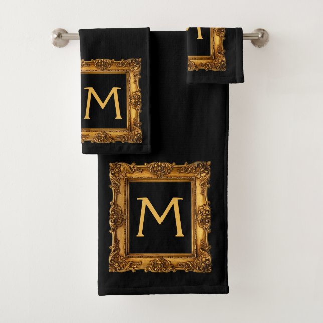 Gold Black Gerahmt Monogram Badetuch Set (Insitu)