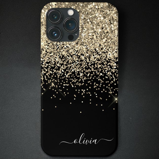 Gold Black Girl Glitzer Sparkle Monogram Name Cas Case-Mate iPhone Hülle (Von Creator hochgeladen)