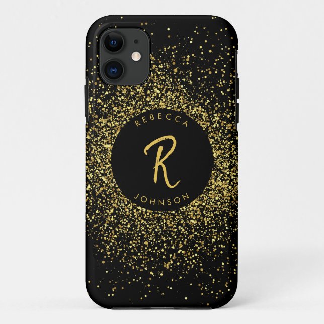 Gold & Black Girl Monogram Case-Mate iPhone Hülle (Rückseite)
