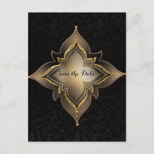 Gold Black Glam Exotic Blume Save the Date Ankündigungspostkarte