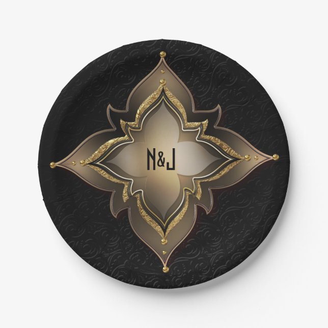 Gold Black Glam Exotic Chic Blume Party Custom Pappteller (Vorderseite)