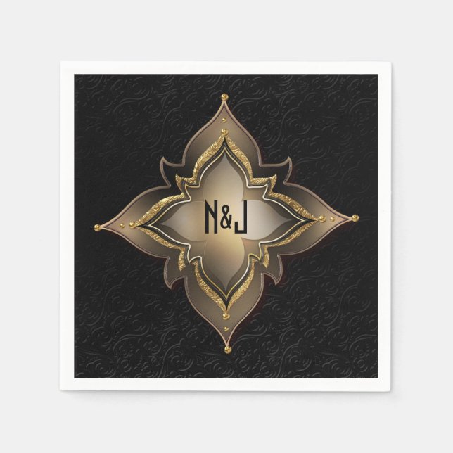 Gold Black & Glam Exotic Chic Blume Party Serviette (Vorderseite)