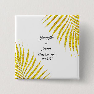 Gold Black Glittery Palm Leaf Tropical Wedding But Button