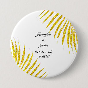 Gold Black Glittery Palm Leaf Tropical Wedding Button