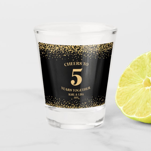 Gold Black Glitzer bejubelt 5 Jahre Jubiläum Schnapsglas (Vorderseite)