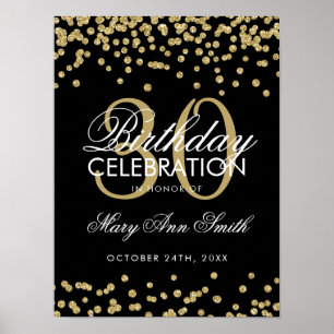 Gold Black Glitzer Confetti 30. Geburtstag Poster