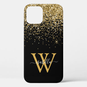 Gold Black Glitzer Eleganter Script Name Case-Mate iPhone Hülle