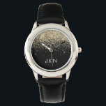 Gold Black Glitzer Girly Monogram Initials Armbanduhr<br><div class="desc">Monogram Name Watch für Black and Gold Sparkle Glitzer. Das macht den perfekten 16 Geburtstag,  Hochzeit,  Brautparty,  Jubiläum,  Babydusche oder Junggeselinnen-Abschied Geschenk für jemanden,  der Lieben glamourösen Luxus und schicke Stile.</div>