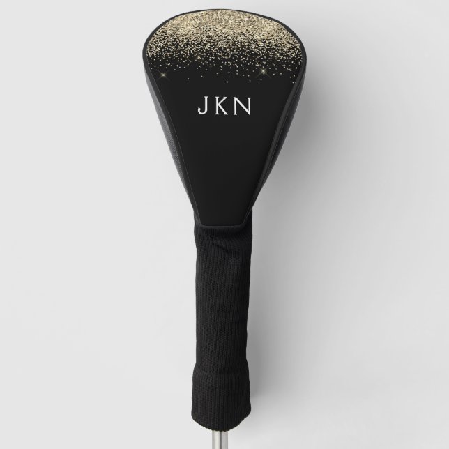 Gold Black Glitzer Girly Monogram Initials Golf Headcover (Vorderseite)