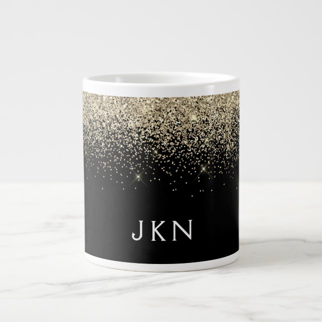 Gold Black Glitzer Girly Monogram Initials Jumbo-Tasse (Vorderseite)