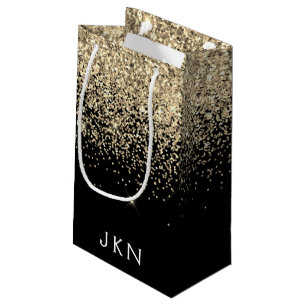 Gold Black Glitzer Girly Monogram Initials Kleine Geschenktüte