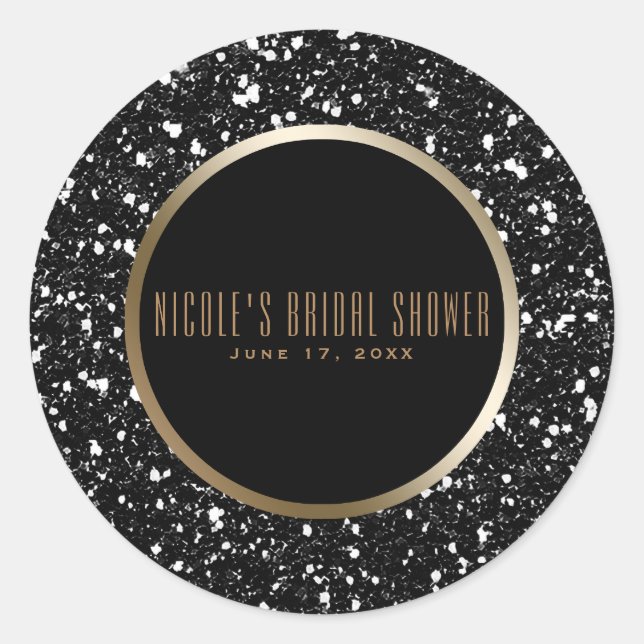 Gold & Black Glitzer Glam Elegante Hochzeit Gefall Runder Aufkleber (Vorderseite)