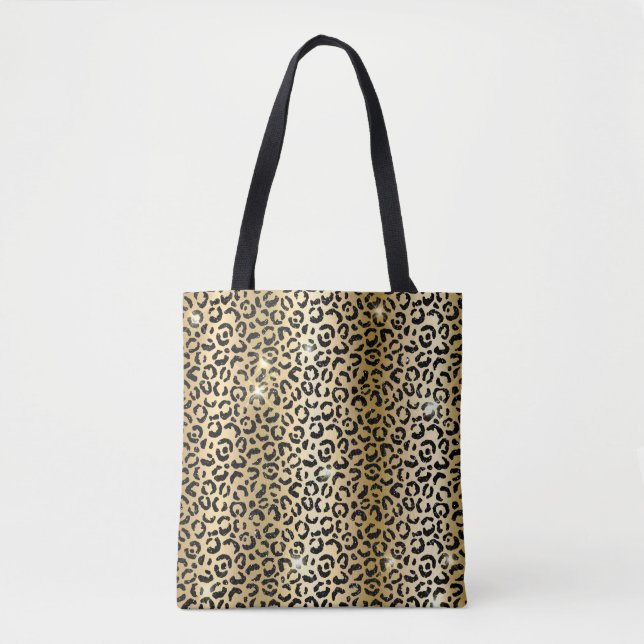 Gold & Black Glitzer Glam Leopard Spots drucken (Vorderseite)
