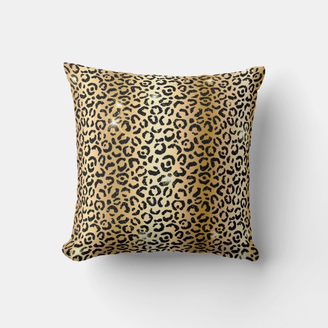 Gold & Black Glitzer Glam Leopard Spots drucken Kissen (Vorderseite)