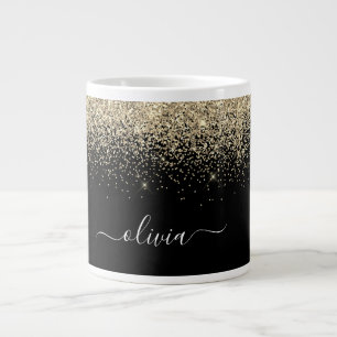 Gold Black Glitzer Modern Monogram Name Jumbo-Tasse