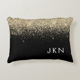 Gold Black Glitzer Monogram Girly Initials Dekokissen